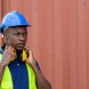 Portrait of Black African American worker at constuction site